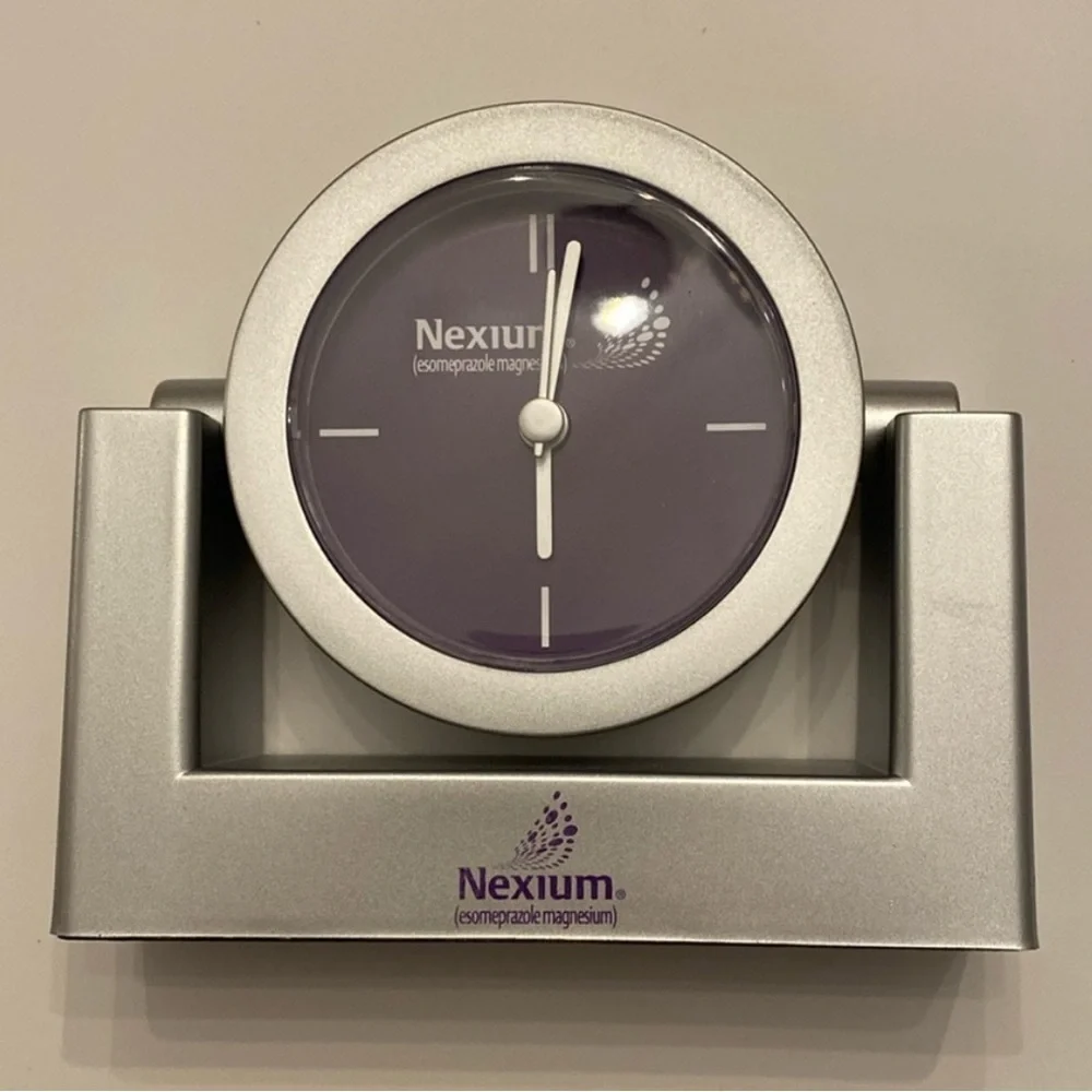 VTG Analog Y2K Desk Clock Silver Purple White Ticking Velvet Bottom NWT OS Rare